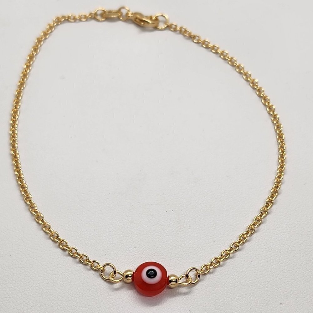Brand New Brazilian 18k Gold Filled Red Evil Eye Anklet